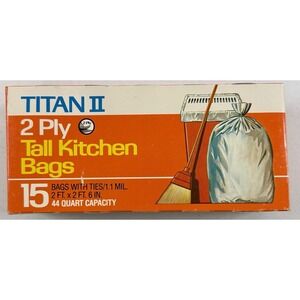 Vintage Titan II 2 Ply Tall Kitchen Trash Bags 15 Count 44 Quart Garbage 1970s
